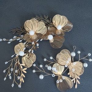 2pcs Gold pedal Bridal large headpiece Unique